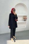Pleated Sleeve and Stoned Suit Black