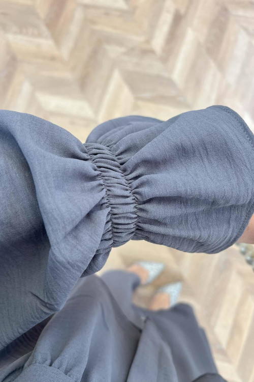 Sare Fashion Sleeve and Button Detailed Skirt Set Gray