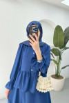 Sare Fashion Sleeve and Button Detailed Skirt Set Saxe Blue