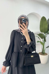 Sare Fashion Sleeve and Button Detailed Skirt Set Black