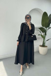 Sare Fashion Sleeve and Button Detailed Skirt Set Black