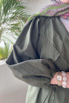 Sare Fashion Belted Trench Coat with Rope Detail on Sleeves Khaki