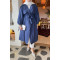 Sare Fashion Belted Trench Coat with Rope Detail on Sleeves Navy Blue
