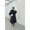 Sare Fashion Belted Trench Coat with Rope Detail on Sleeves Black