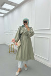 Sare Fashion Belted Trench Coat with Rope Detail on Sleeves Soft Green