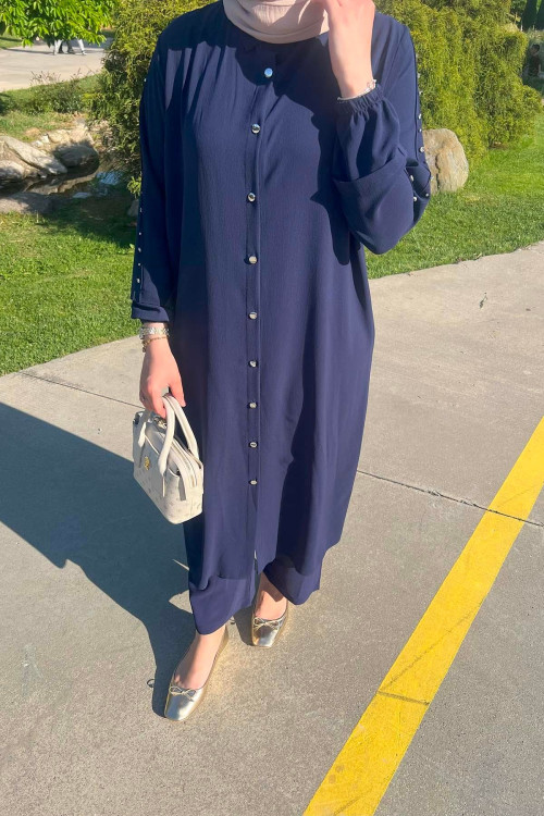 Sare Fashion Navy Blue Trouser Suit with Stone Detailed Sleeves