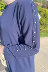 Sare Fashion Navy Blue Trouser Suit with Stone Detailed Sleeves