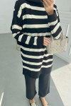 Sare Fashion Black Striped Pattern Glittery Sweater with Stoned Sleeves