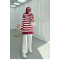 Sare Fashion Stoned Stripe Pattern Glittery Sweater with Sleeves, Burgundy