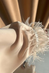 Sare Fashion Satin Dress with Feather Detail on Sleeves Beige