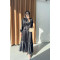 Sare Fashion Satin Dress with Feather Detail on Sleeves, Black