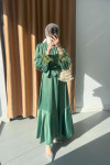Sare Fashion Satin Dress with Feather Detail on Sleeves Green