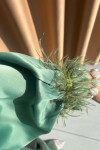 Sare Fashion Satin Dress with Feather Detail on Sleeves Green