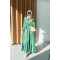 Sare Fashion Satin Dress with Feather Detail on Sleeves Green