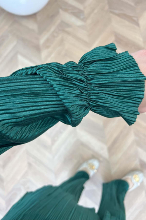 Sare Fashion Pleated Suit with Tied Sleeves and Waist Emerald Green