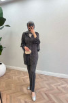 Sare Fashion Pleated Suit with Tied Sleeves and Waist Gray