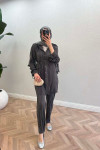 Sare Fashion Pleated Suit with Tied Sleeves and Waist Gray