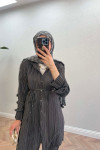 Sare Fashion Pleated Suit with Tied Sleeves and Waist Gray
