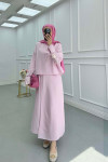 Sare Fashion Linen Suit with Sleeve Rope Detail and Skirt Pink