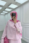 Sare Fashion Linen Suit with Sleeve Rope Detail and Skirt Pink