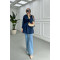 Sare Fashion Shirt with Elastic Sleeve and Removable Belt Navy Blue
