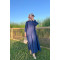 Sare Fashion Half Button Dress with Elastic Sleeves Indigo