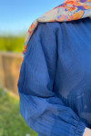 Sare Fashion Half Button Dress with Elastic Sleeves Indigo