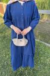 Sare Fashion Half Button Dress with Elastic Sleeves Indigo
