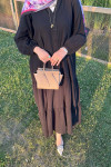 Sare Fashion Half Button Dress with Elastic Sleeves Black