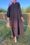 Sare Fashion Half Button Dress with Elastic Sleeves Black