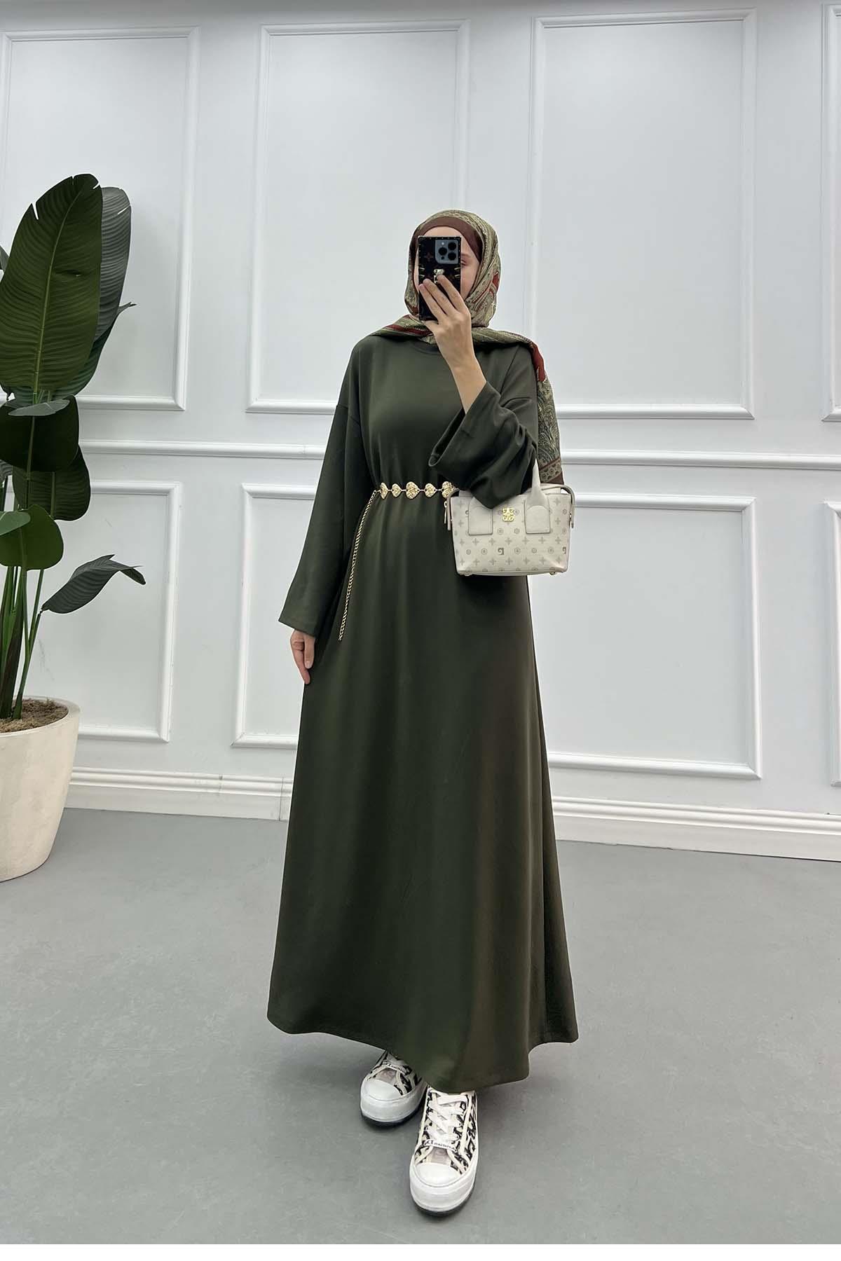 Sare Fashion Oysh Khaki Dress with Necklace Sare Fashion Oysh Khaki Dress with Necklace