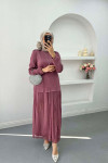 Pleated Skirt Set with Necklace Dusty Rose