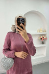 Pleated Skirt Set with Necklace Dusty Rose