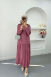 Pleated Skirt Set with Necklace Dusty Rose