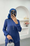 Necklace Pleated Skirt Suit Navy Blue