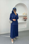 Necklace Pleated Skirt Suit Navy Blue