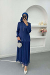 Necklace Pleated Skirt Suit Navy Blue