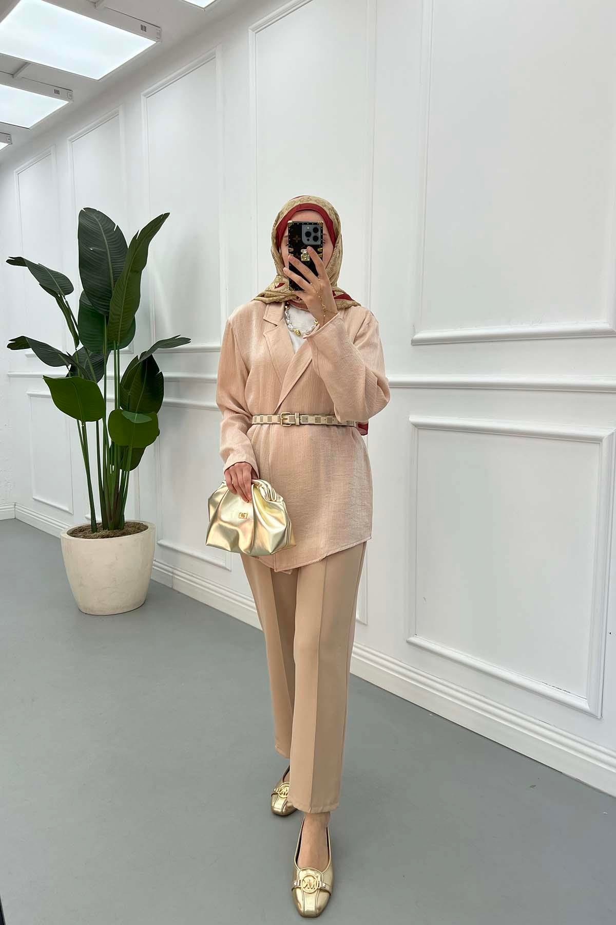 Sare Fashion Crinkle Summer Jacket Stone