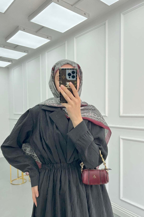 Sare Fashion Double Breasted Collar Knee Length Skirt Balloon Dress Black