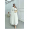 Sare Fashion Double Breasted Collar Knee Length Hem Balloon Dress White