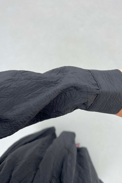 Sare Fashion Double Breasted Collar Knee Length Skirt Balloon Dress Black