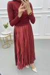Small Stone Pleated Skirt Claret Red