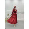 Small Stone Pleated Skirt Claret Red