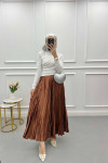 Small Stone Pleated Skirt Brown