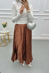 Small Stone Pleated Skirt Brown