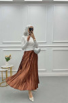 Small Stone Pleated Skirt Brown