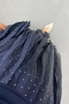 Pleated Skirt with Small Stones Navy Blue