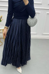 Pleated Skirt with Small Stones Navy Blue