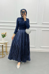 Pleated Skirt with Small Stones Navy Blue