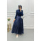 Pleated Skirt with Small Stones Navy Blue